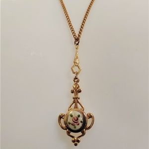VINTAGE Guilloche Enamel Rose Locket Necklace